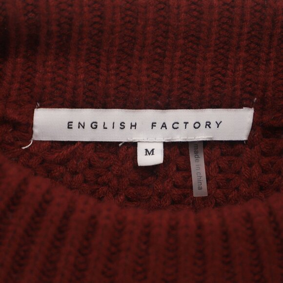 ENGLISH FACTORY Cable Knit Crop Sweater Wide Ribbed Shoulder Burgundy Size M - Picture 6 of 7